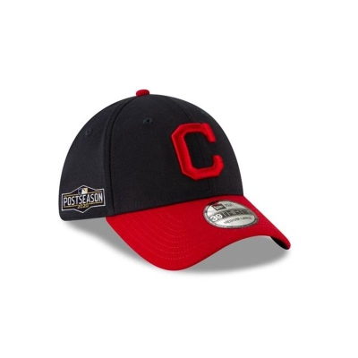 Blue Cleveland Indians Hat - New Era MLB Postseason Side Patch 39THIRTY Stretch Fit Caps USA1450796